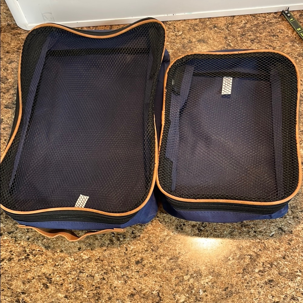 Stylish‎ Blue and Tan Travel Organizer Set